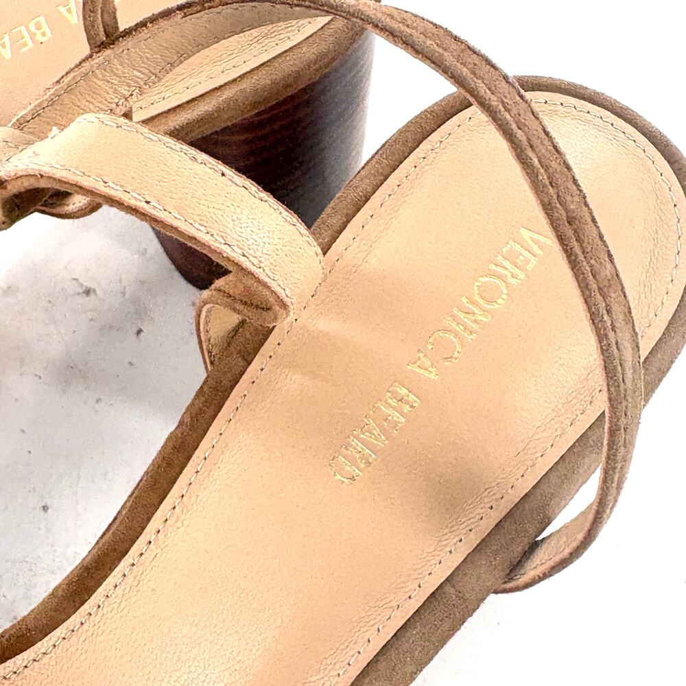 Veronica Beard Drina Ankle Strap Heels 9 Platform Sandals Hazelwood Tan Luxury - Picture 8 of 10
